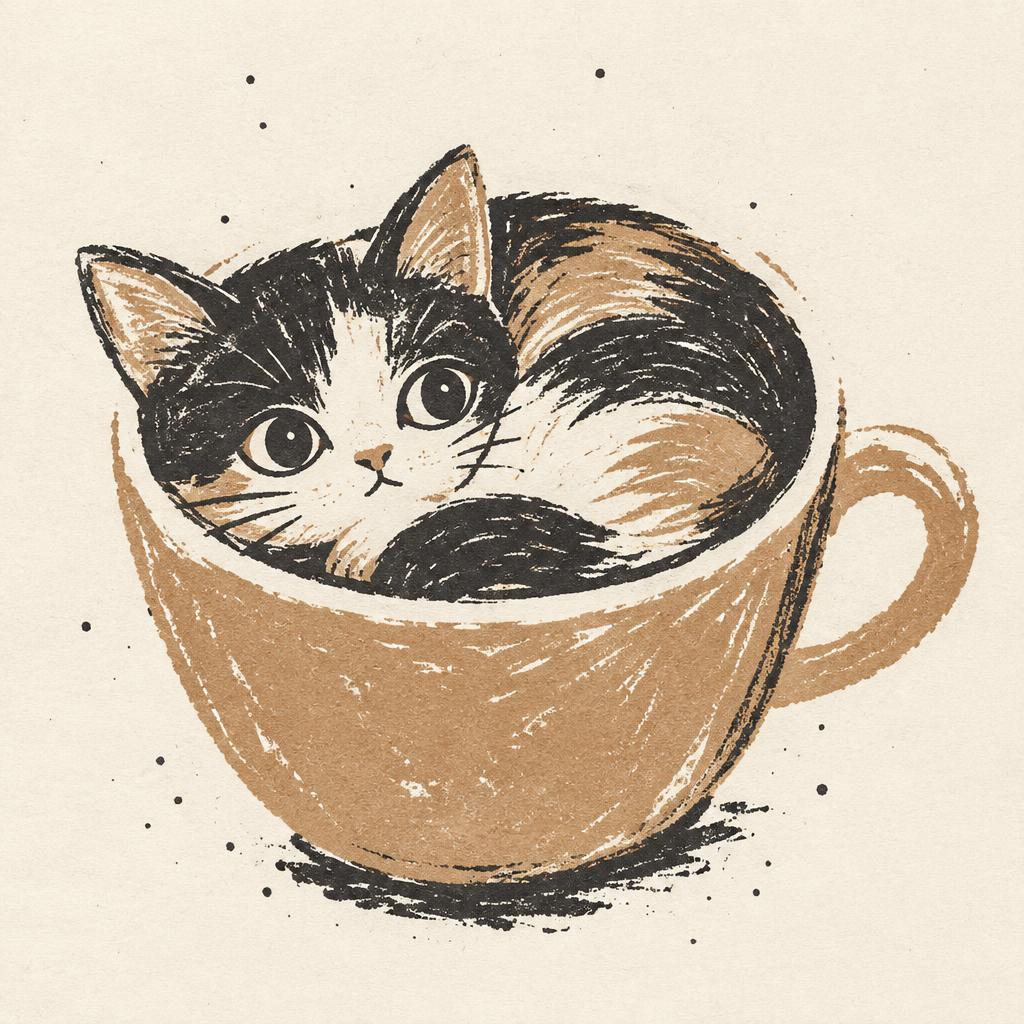 Cat In A Cup Tee — artwork by Inés Quiroga